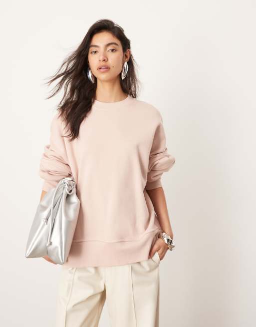 ASOS EDITION - Sweatshirt van premium zware stof met siernaden in vervaagd roze, 4 van 4
