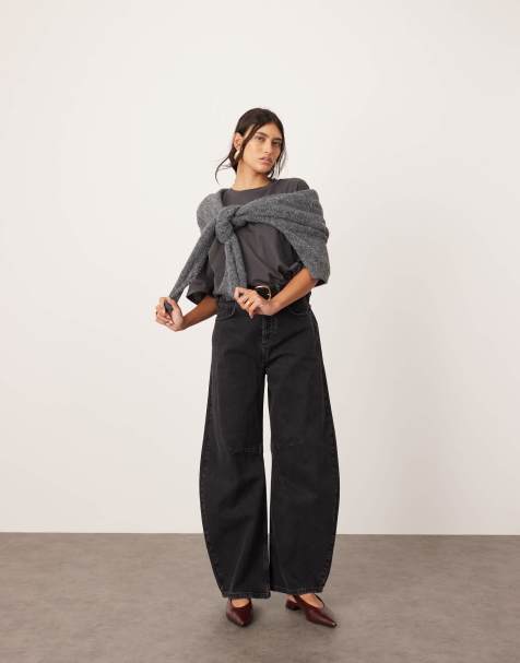 ASOS EDITION Sydney denim barrel leg high waist jean in washed black - view 1