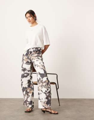 Sydney denim barrel leg high waist jeans in animal print-Multi