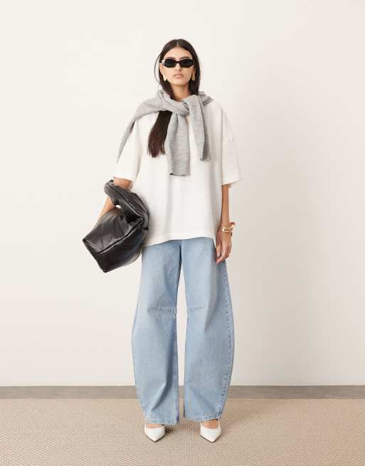 ASOS EDITION Sydney denim barrel leg high waist jeans in bleach wash blue