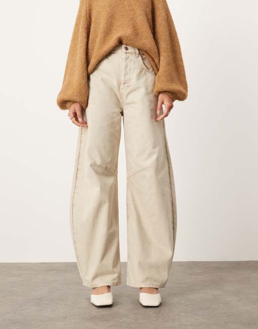 ASOS EDITION Sydney denim barrel leg high waist jeans in washed ecru, 3 of 5