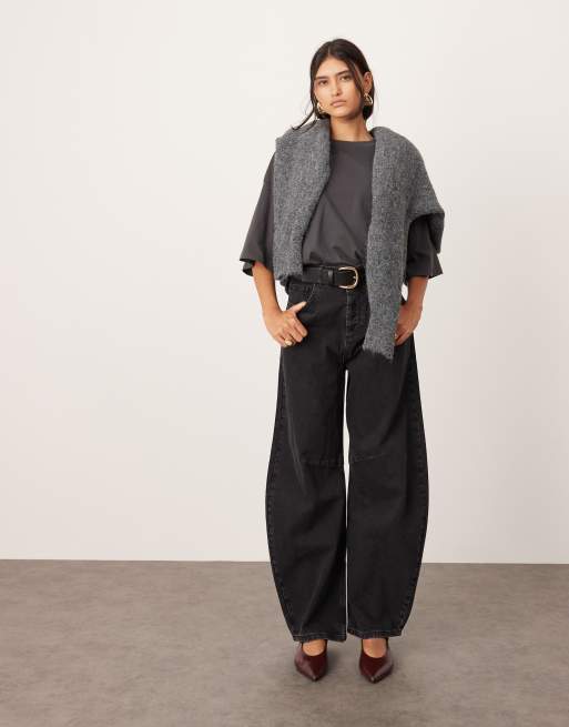 ASOS EDITION Sydney denim barrel leg jean in washed black, 5 of 5