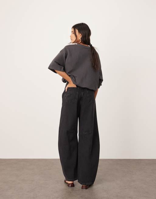 ASOS EDITION - Sydney - Jeans nero slavato con taglio bombato, 3 di 5