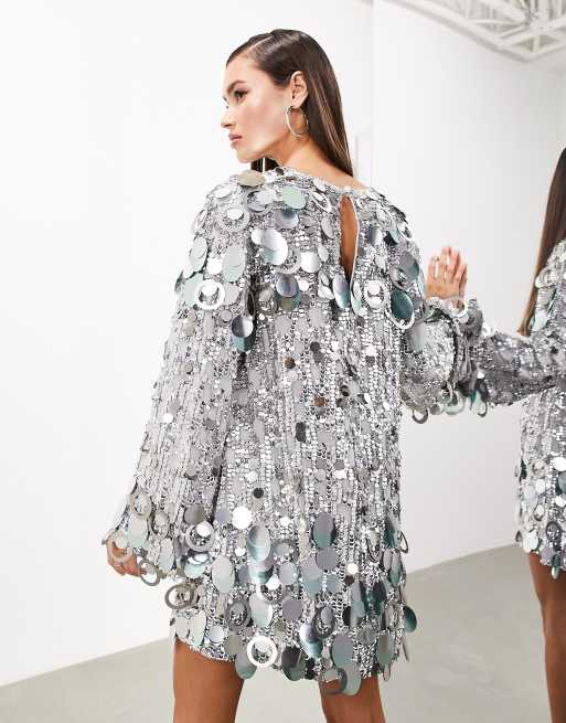 ASOS Edition – Szara cekinowa sukienka mini o luźnym kroju, 4 z 4