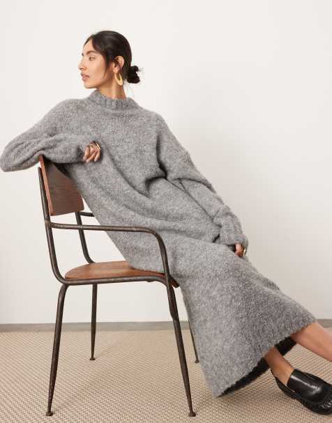 ASOS Edition – Szara sukienka maxi z grubej dzianiny bouclé z zabudowanym dekoltem - view 1