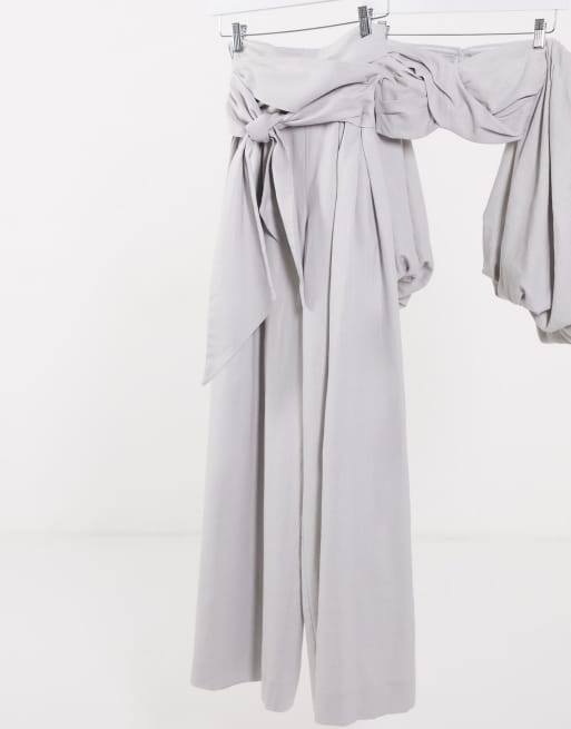 ASOS EDITION – Szare spodnie z bardzo szerokimi nogawkami i wiązaniem z przodu – część zestawu