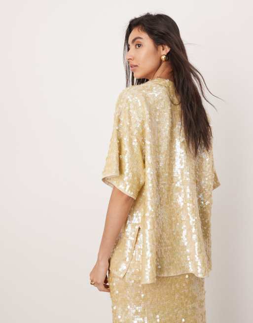 ASOS EDITION - T-shirt oversize en maille à sequins - Crème, 4 de 4