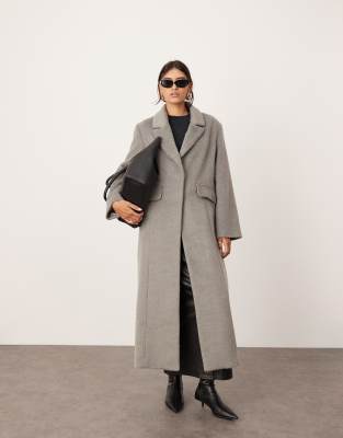 tailored clean oversized maxi coat in pale gray