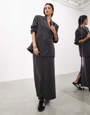 ASOS EDITION tailored maxi skirt in charcoal pinstripe