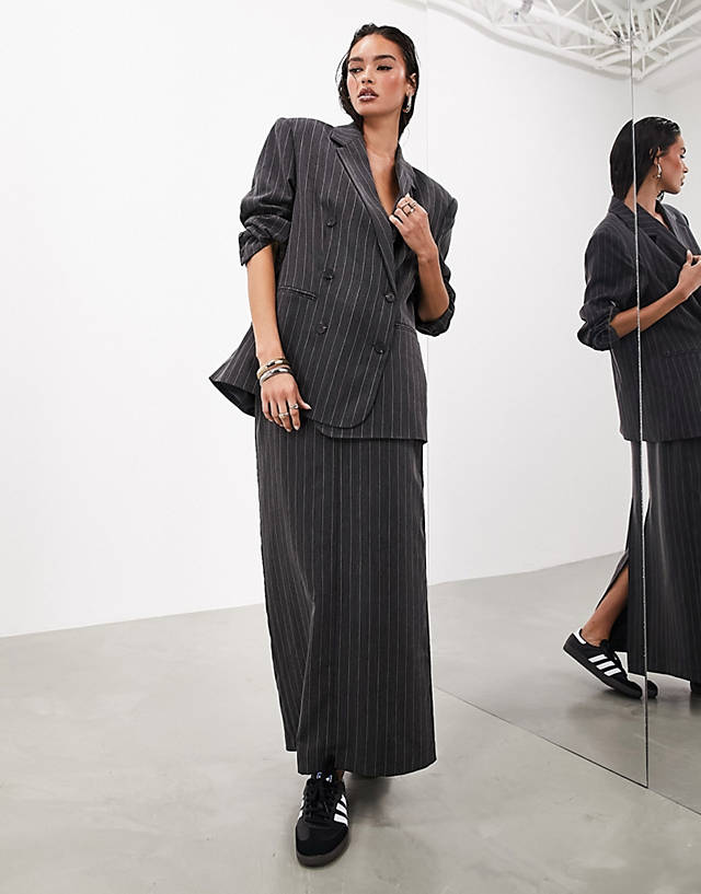ASOS EDITION - tailored maxi skirt in charcoal pinstripe