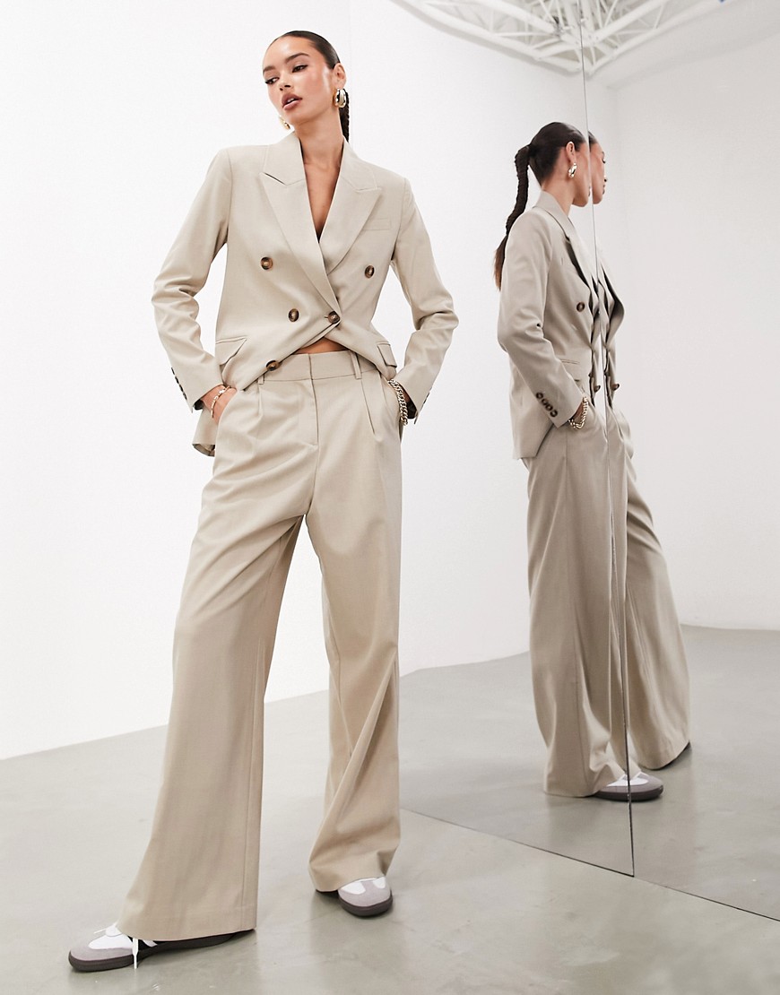 Asos Design Tailored Relaxed Wide Leg Pants In Taupe-neutral
