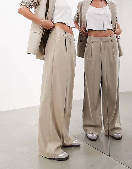 ASOS EDITION tailored relaxed wide leg pants in taupe