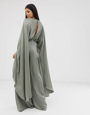 asos edition cape sleeve wedding jumpsuit in satin