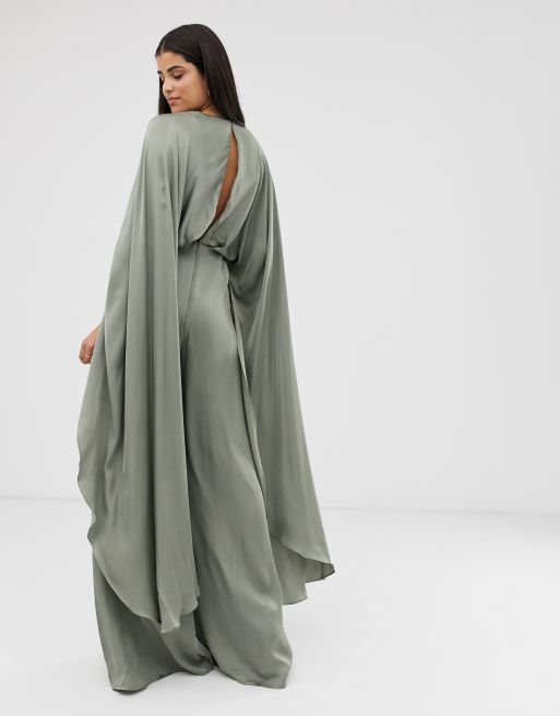 Asos edition cape sleeve store wedding jumpsuit in satin