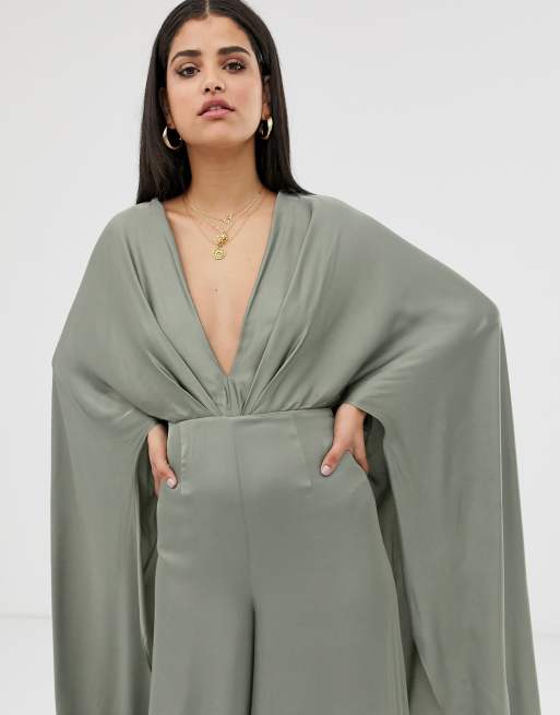 Asos edition cape sleeve store wedding jumpsuit in satin