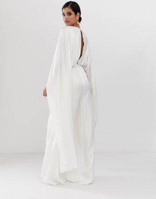 asos edition cape sleeve wedding jumpsuit in satin