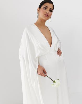 Cape sleeve wedding jumpsuit hotsell in satin