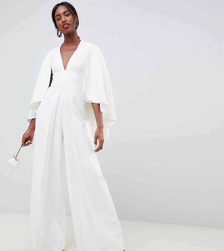 ASOS EDITION Tall cape wedding jumpsuit-White