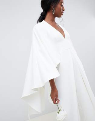 asos edition cape sleeve wedding jumpsuit in satin