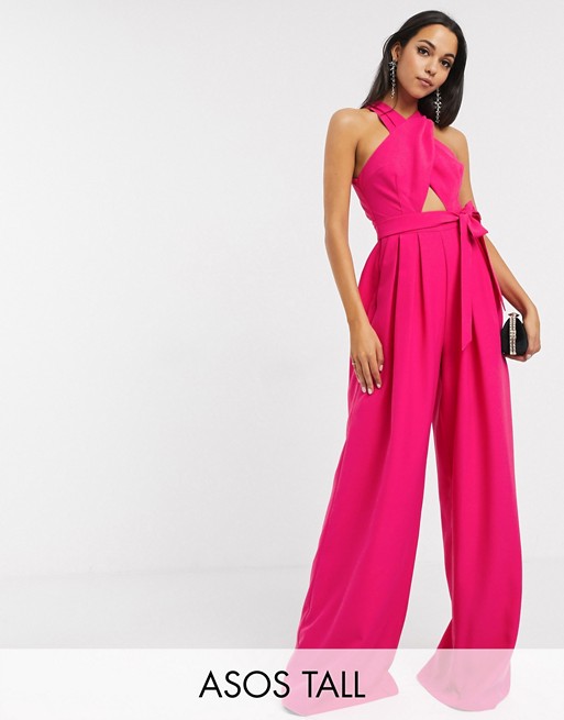 ASOS EDITION Tall cross front jumpsuit with tie