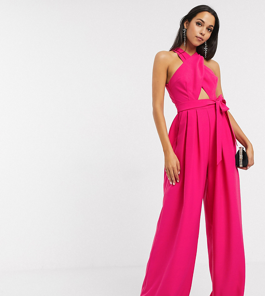 ASOS EDITION Tall cross front jumpsuit with tie-White