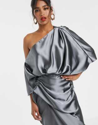 ASOS EDITION Tall drape asymmetric maxi dress in satin | ASOS