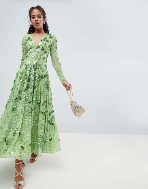 Asos green embellished store dress