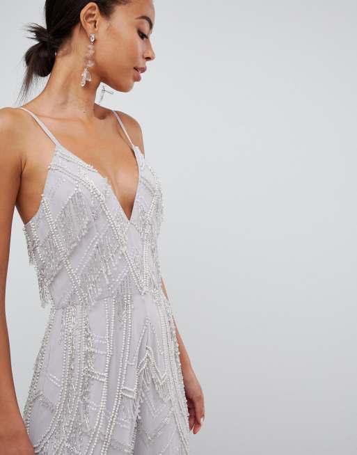 ASOS EDITION – Tall – Jumpsuit med vida ben, dekorerad med pärlor och fransar, 3 av 4