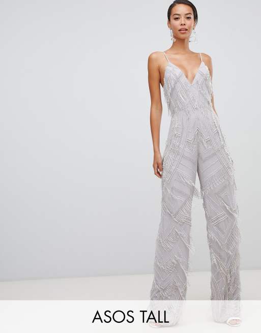 ASOS EDITION Tall - Jumpsuit met wijde pijpen, sierparels en franje