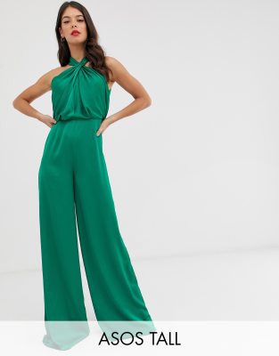 green halter neck jumpsuit