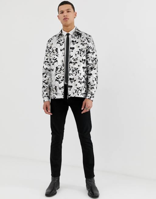 Jacquard floral denim overshirt