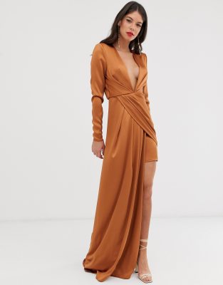 asos edition split side plunge maxi in satin