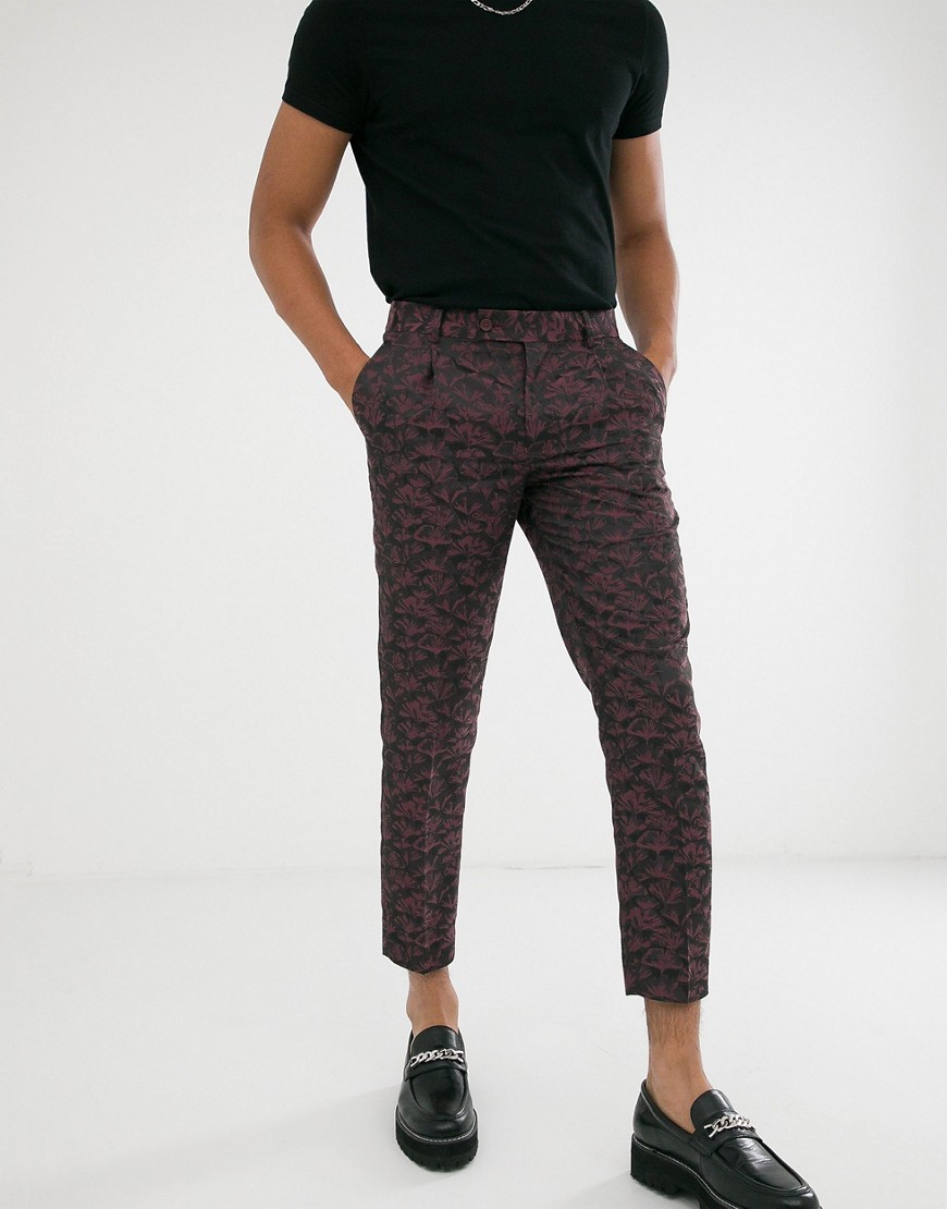 ASOS EDITION tapered crop smart trousers in pink and purple floral jacquard
