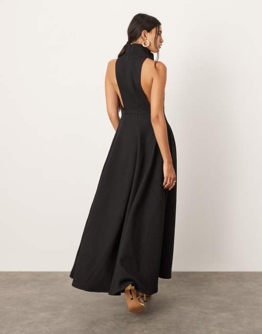 ASOS EDITION - Tekstureret maxikjole med dramatisk halterneck og A-form i sort, 2 af 4