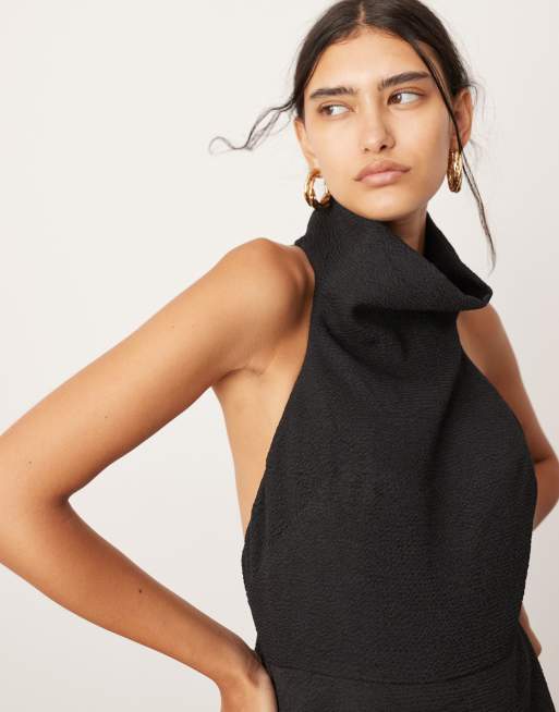 ASOS EDITION - Tekstureret maxikjole med dramatisk halterneck og A-form i sort, 4 af 4