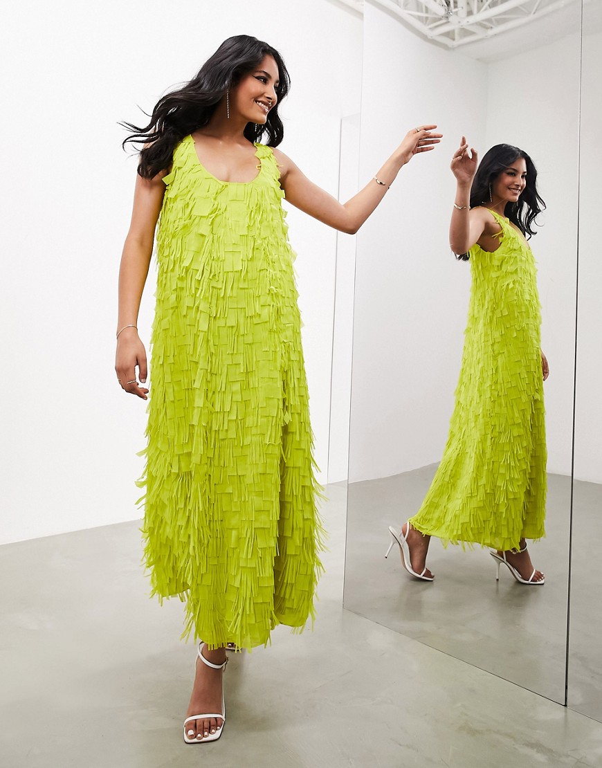 Asos Design Texture Scoop Neck Maxi Dress In Lime Green