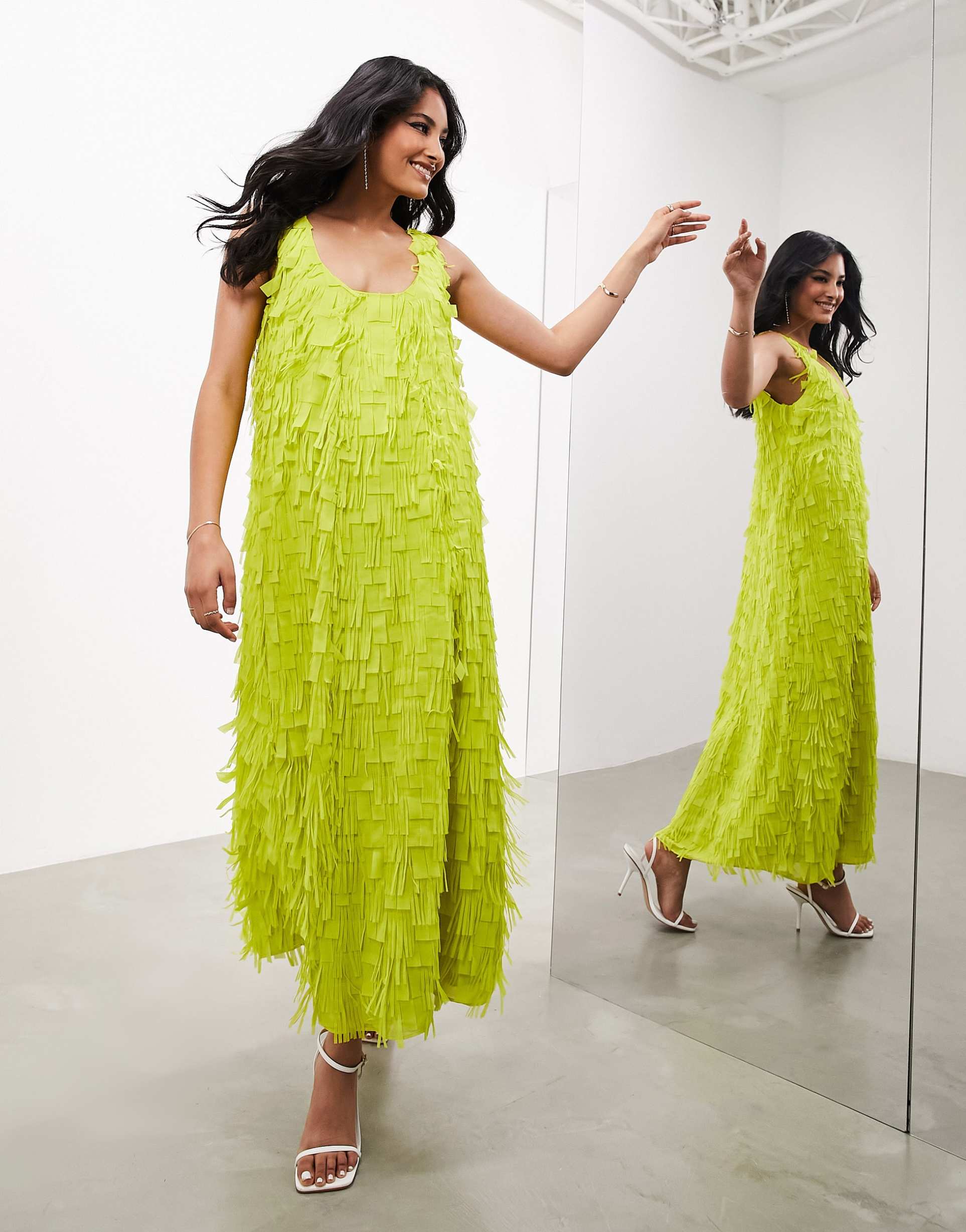 asos edition texture scoop neck maxi dress in lime green