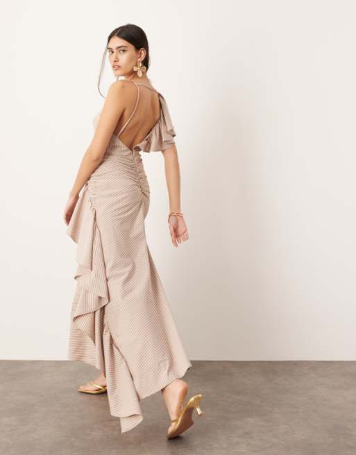 ASOS EDITION textured asymmetric ruffle maxi dress in stripe print
