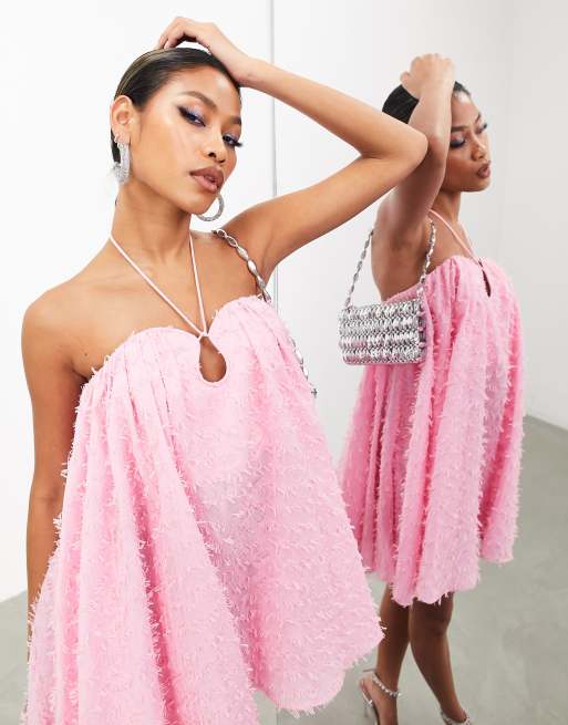 ASOS EDITION textured bandeau trapeze mini dress in bubblegum pink