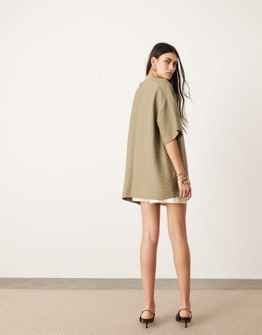 ASOS EDITION textured boxy woven  t-shirt in green, 3 of 4