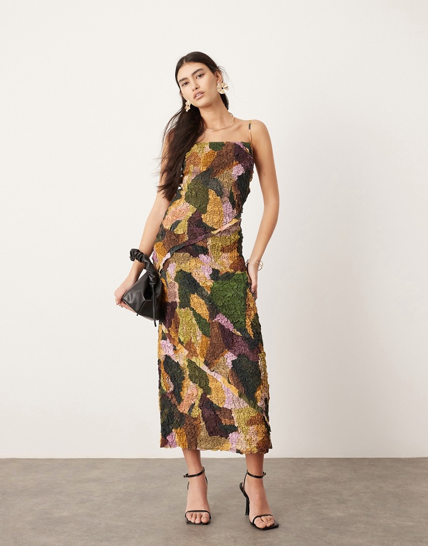 Asos Design Textured Cami Midi Dress In Contrast Print-multi