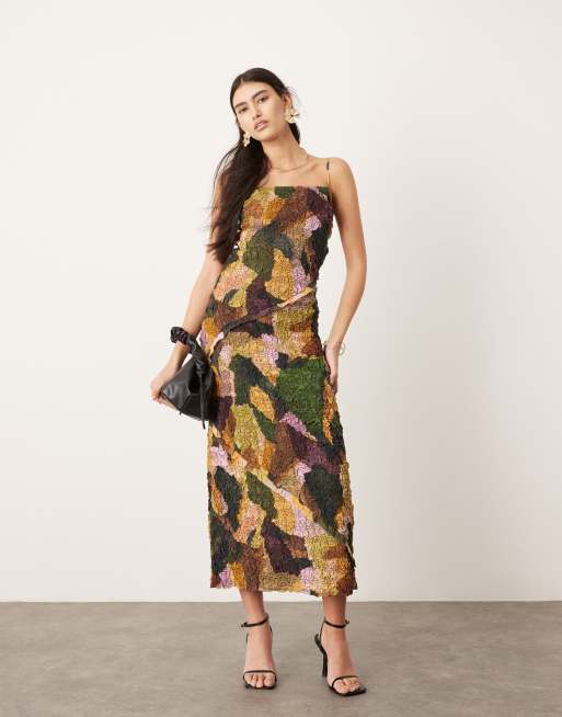 FhyzicsShops EDITION textured cami midi dress in contrast print