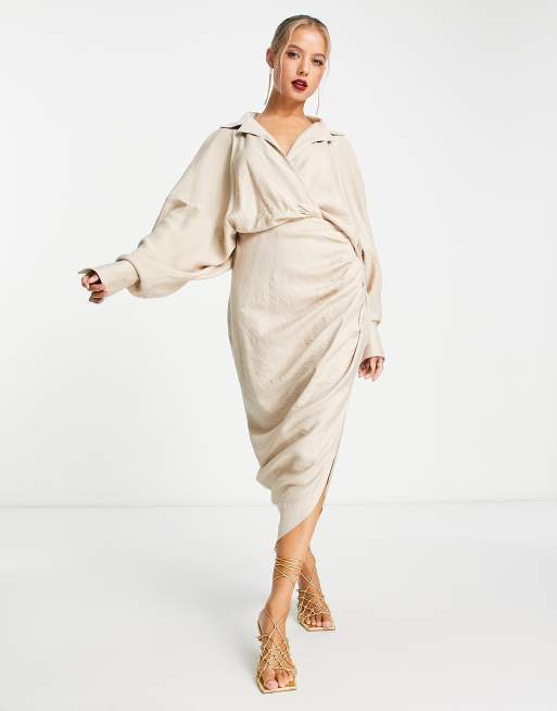 Asos edition drape asymmetric linen 2024 midi dress