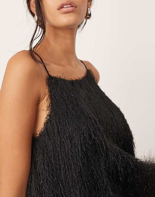 ASOS EDITION textured fringe asymmetric top in black | ASOS ASOS EDITION textured fringe asymmetric top in black | ASOS