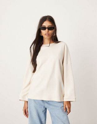 Asos Design Textured Heavy Weight Jersey Top With Seam Detail In Ivory-white