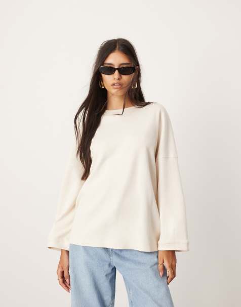 ASOS EDITION textured heavy weight jersey top with seam detail in ivory - view 1