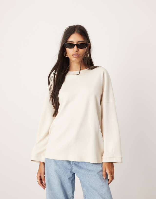 ASOS EDITION - textured heavy weight jersey top with seam detail in ivory