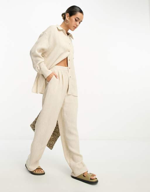 Cotton blend wide-leg cropped trousers · Stone · Dressy