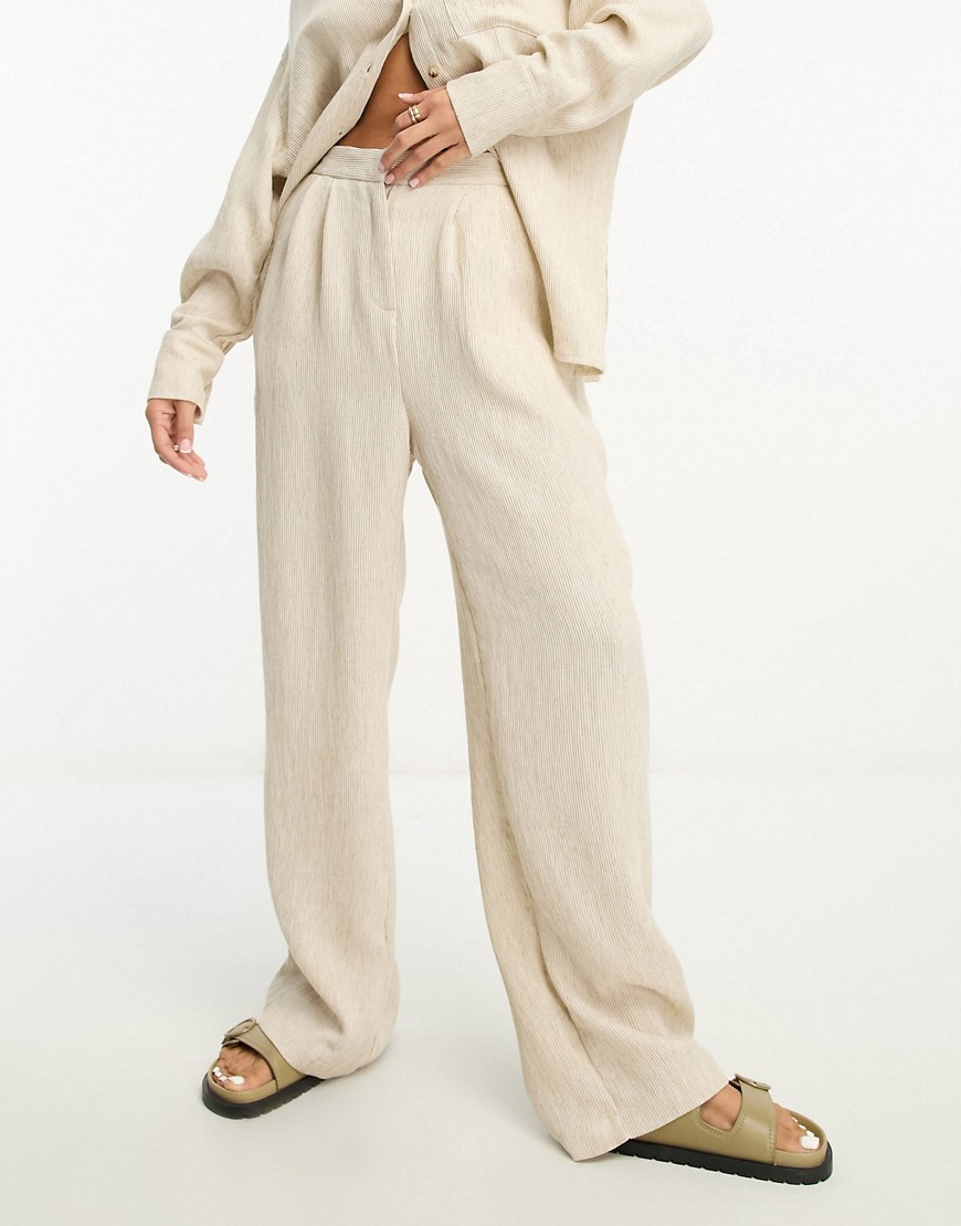 ASOS EDITION textured linen mix wide leg trouser in stone-Neutral