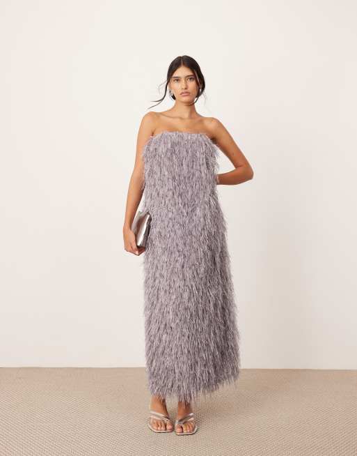ASOS EDITION textured metallic corseted bandeau maxi dress in dove gray
